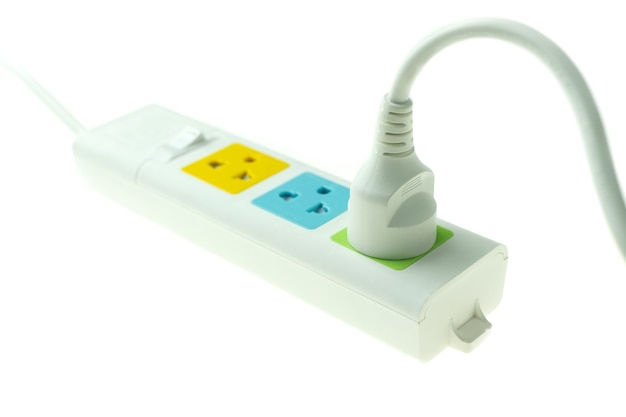 Plug in outlet 220v AC cable at white background