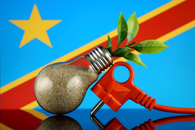 Plug plant growing inside the light bulb and democratic republic of the congo flag green eco renewable energy concept