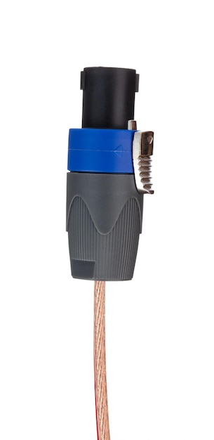 Photo plug speakon with speaker cable isolated on a white background.