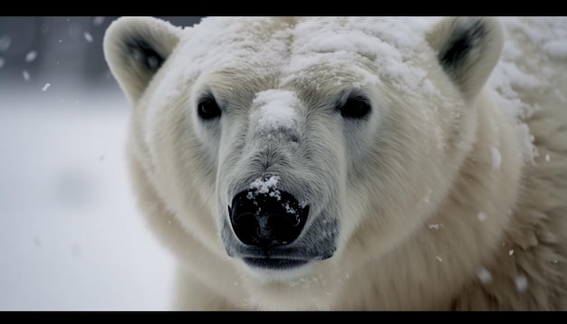 Foto pluizig arctisch zoogdier portret vooraanzicht kijkend naar de camera in de sneeuw gegenereerd door kunstmatige intelligentie