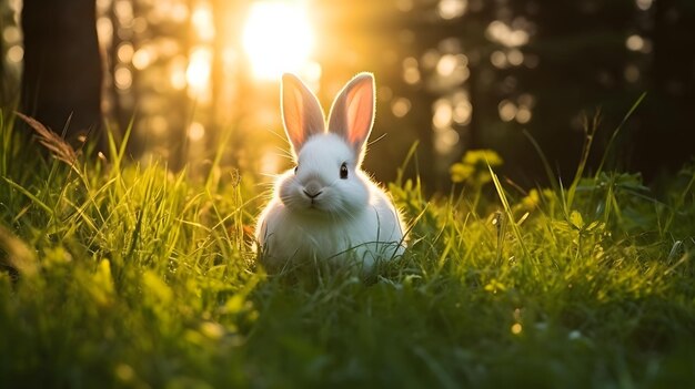 Pluizig konijn zittend op groen gras