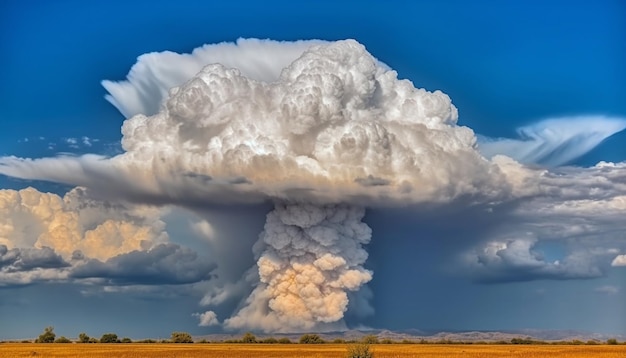 Pluizige stapelwolken vullen de blauwe lucht op een zomerdag gegenereerd door AI