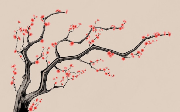 Plum blossom with Chinese ink painting style 3d rendering