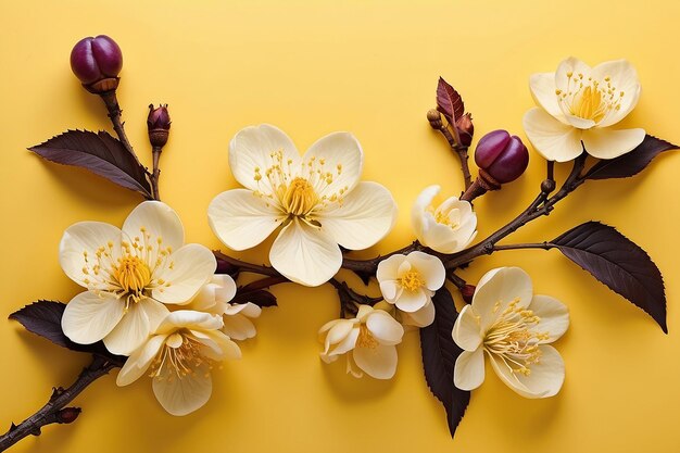 Plum flowers on yellow background