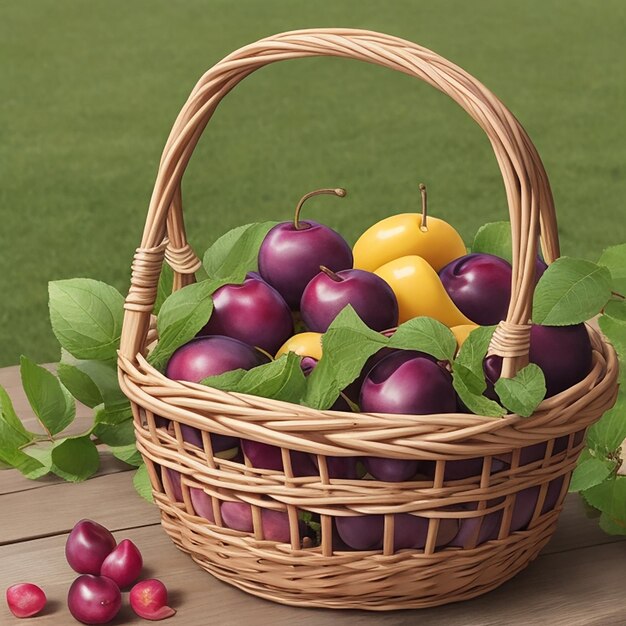 Photo plum fruit basket full