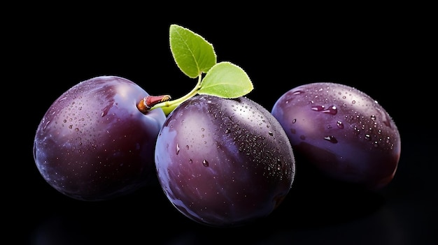 Plum fruit on black background