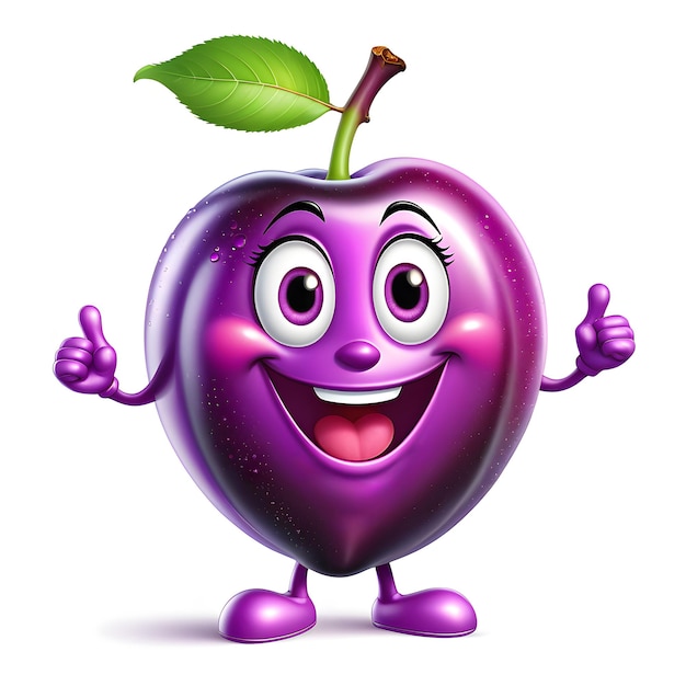 Plum fruit character mascot on white background