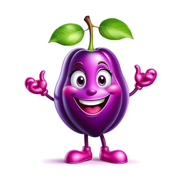 Photo plum fruit character mascot on white background