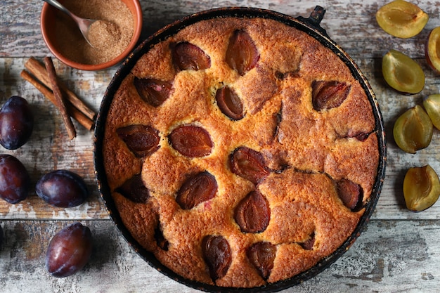 Plum homemade pie. New York Times plum pie.