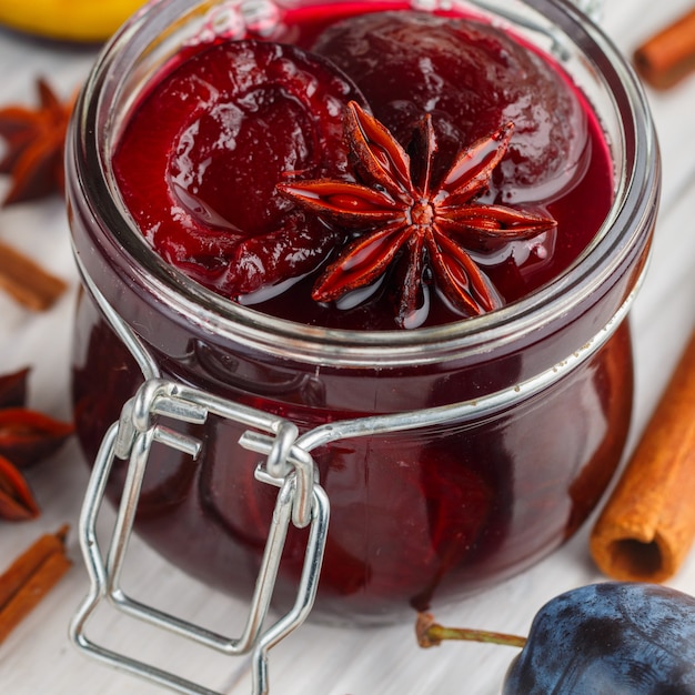 Plum jam with cinnamon