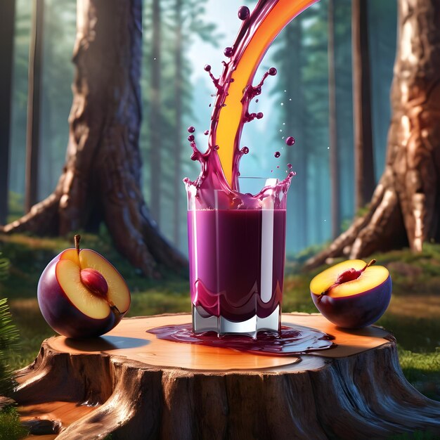 plum juice Podium in forest