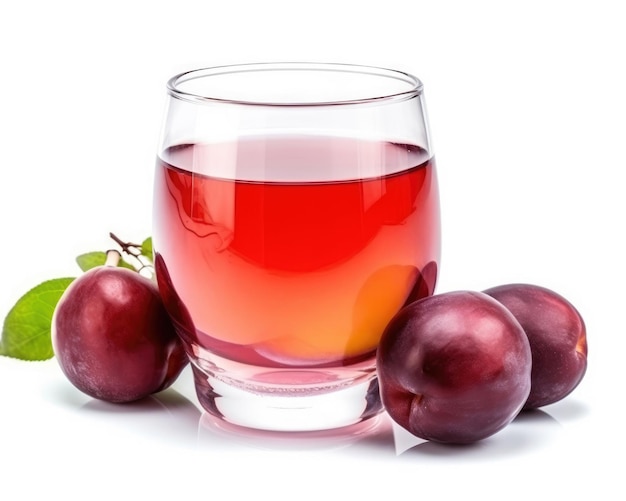 Photo plum juice with isolated white background