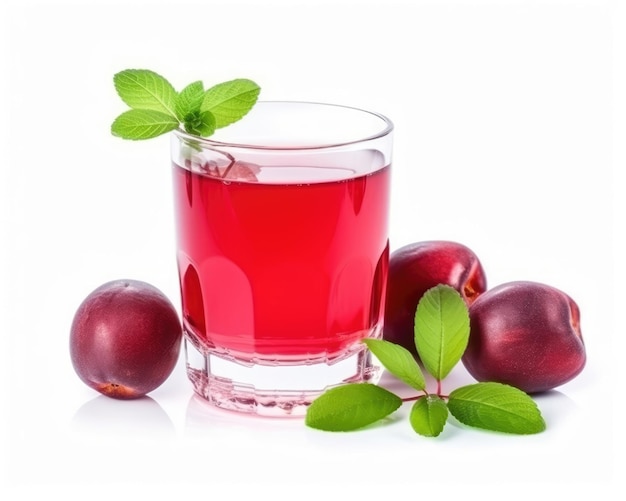 Photo plum juice with isolated white background