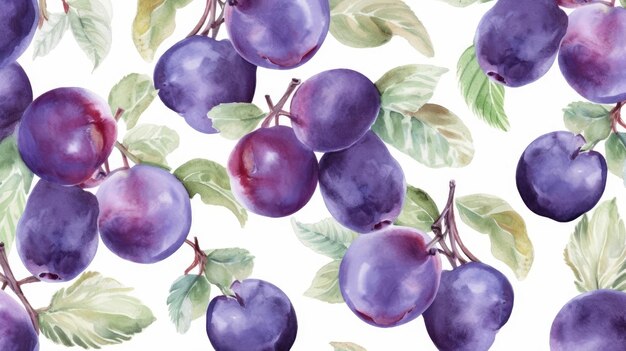 Plum Pattern In Watercolour Style