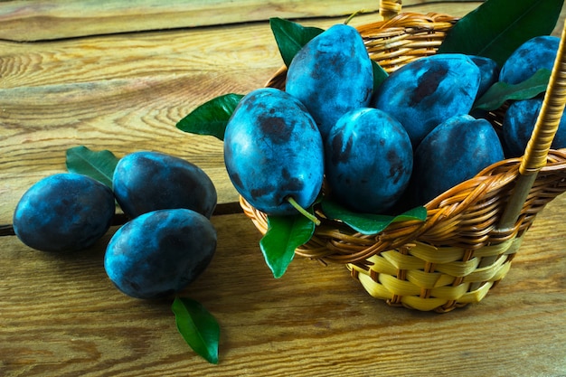 Plum prunes in a basket