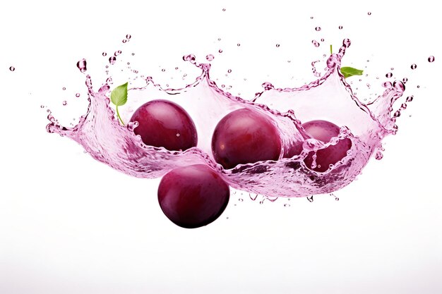 Plum and splash of water on white background