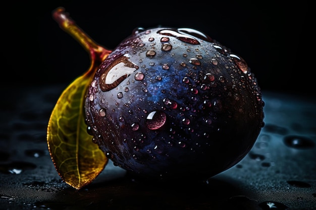 A plum with water drops on it