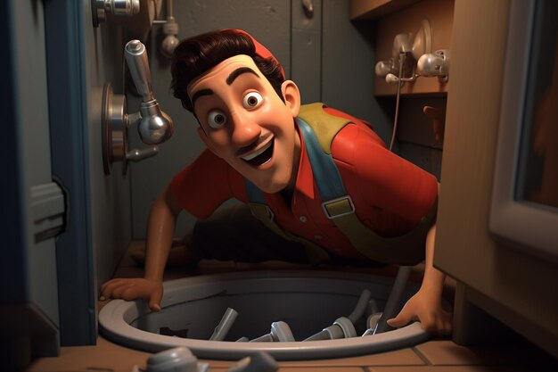 Plumber in 3D Cartoon Style Generative AI