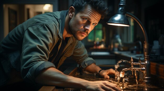 Plumber fixing a leak of kitchen sink