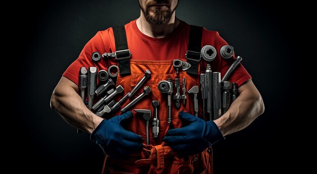 Plumber in Overalls with Tools