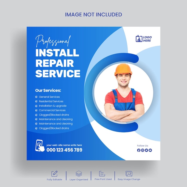 Plumber service social media post and instagram post template design