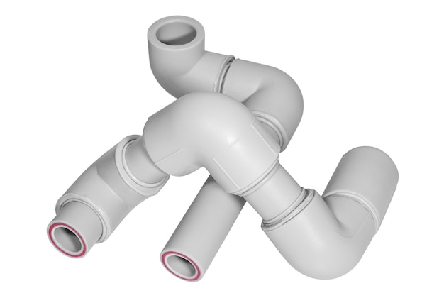 Plumbing polypropylene pipes with fitings on the white background