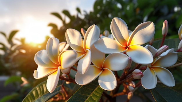 Plumeria bloesem bloemen hawaiiaanse plant tropische rubra foto Ai gegenereerde kunst