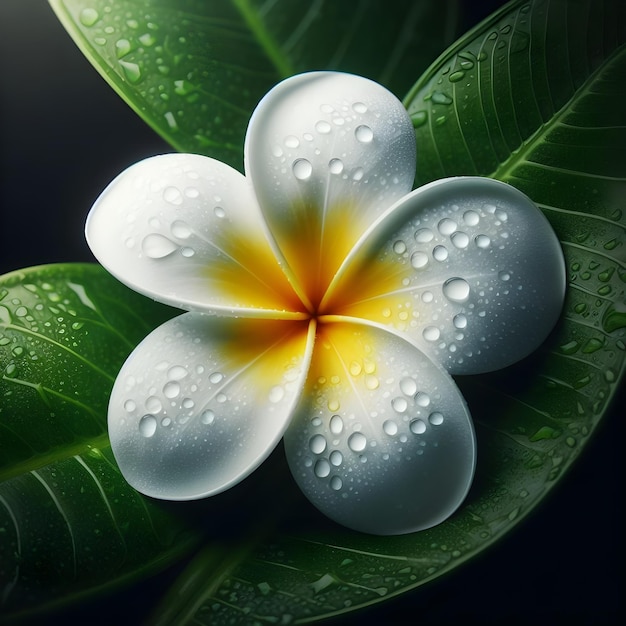 Plumeria flower with leaves