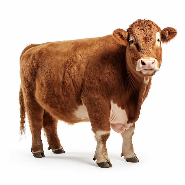 写真 白い背景の太った牛