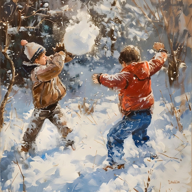 Plump friendly snowball fight