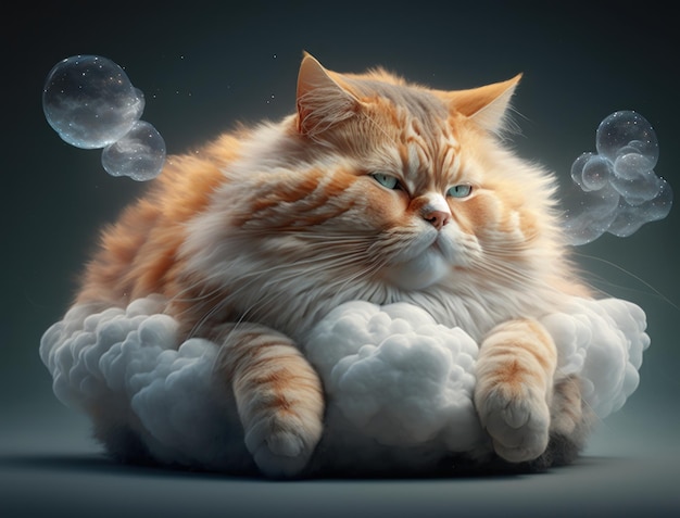 Plump Tabby Cat Relaxing on Fluffy Cloud