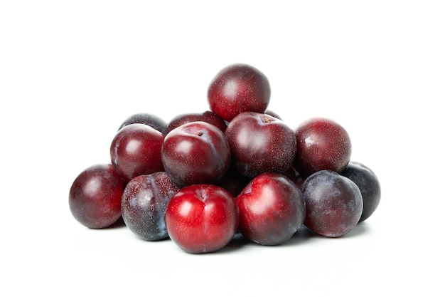 Plums, isolated on white background,close up.