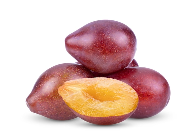 Plums plum prunes  fruit isolated on a white background