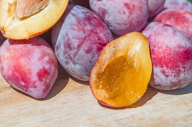 Plums on  table