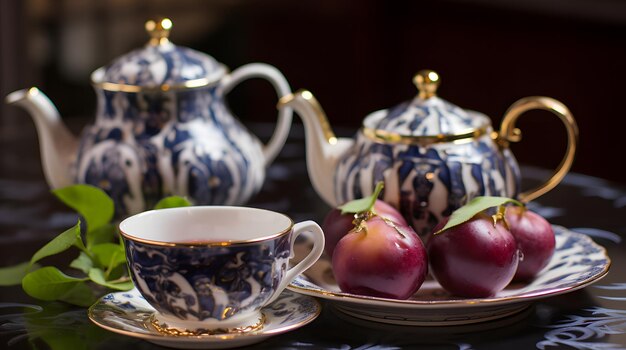 Plums in a traditional russian tea room elegant and classic