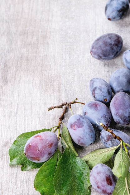 Plums with leaves