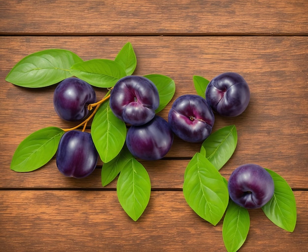 Plums on a wooden background