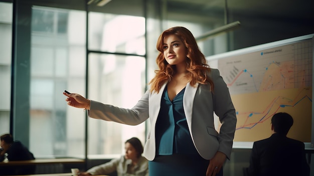 Photo plus size business woman model in a suit office generative ai