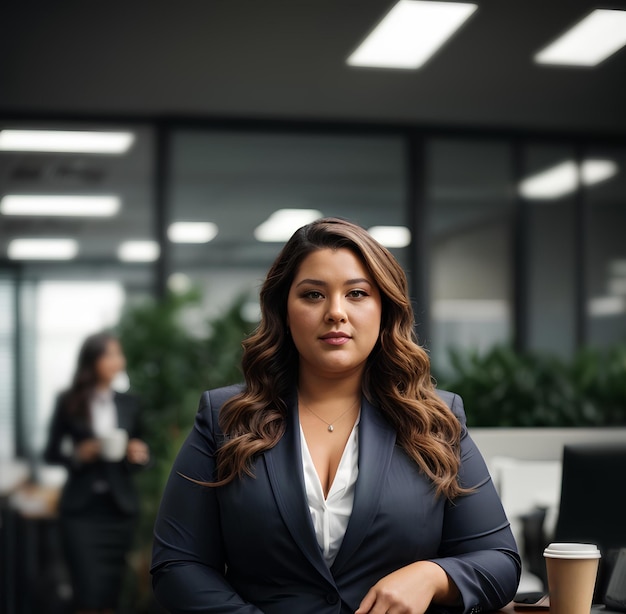 Premium Photo  Plus size business woman sit in office Lady manager in  business suit Office worker