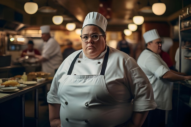 Plus size chef in the kitchen of a restaurant or hotel