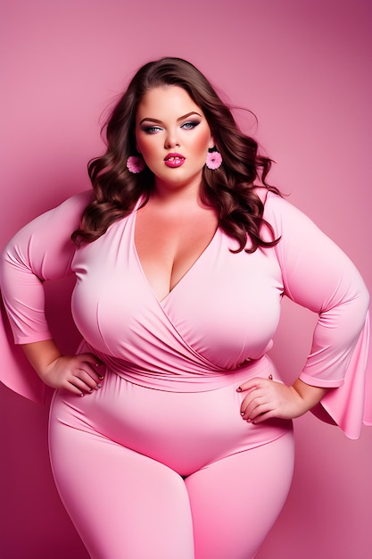 Plus size fashion model wearing pink generative ai