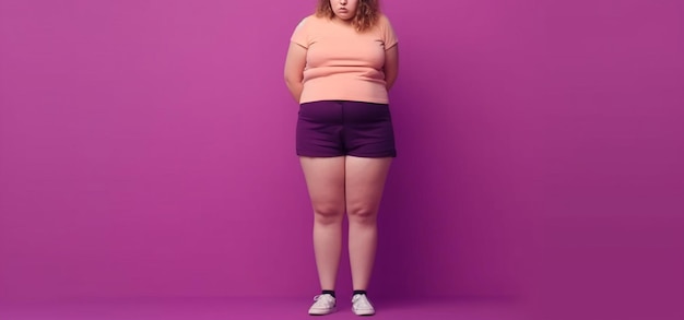 Plus size fat woman on a purple backgroundgenerative ai