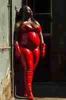 Photo a plus size female fashionmodel for latex catsuits