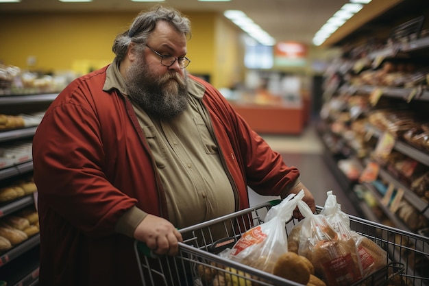 Foto uomo taglie forti che fa la spesa