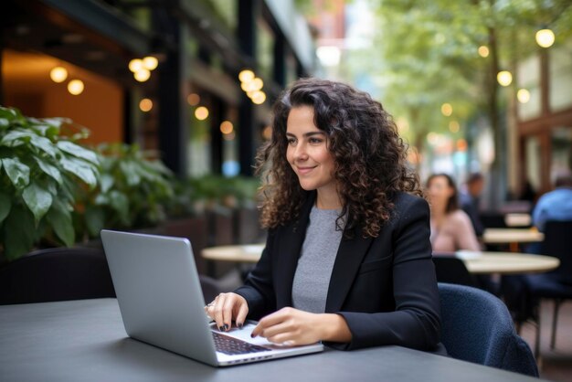 plus size manager using laptop computer on the go