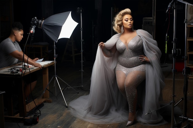 plus size models shooting in the studio generative Ai