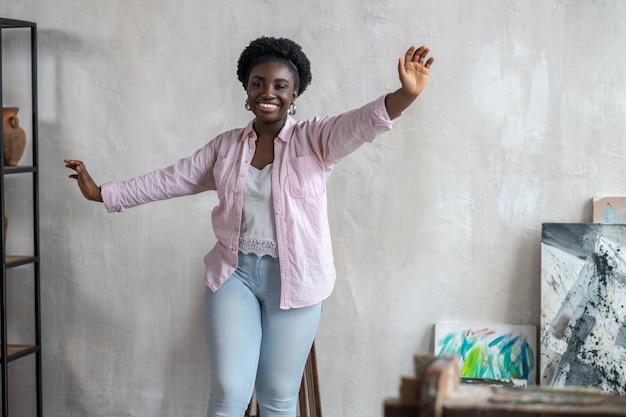 A plus size pretty african woman looking enjoyed and joyful