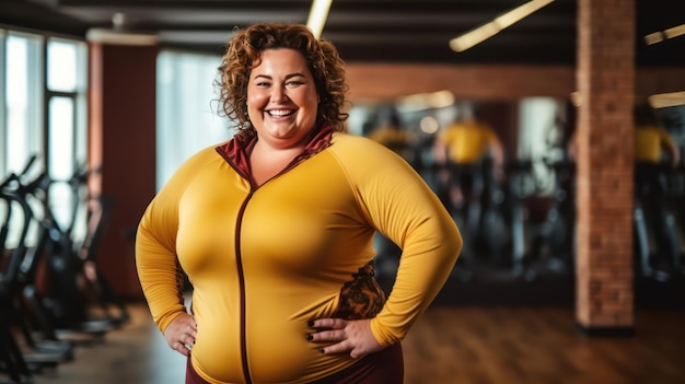 plus size vrouw die fitness doet in de sportschool