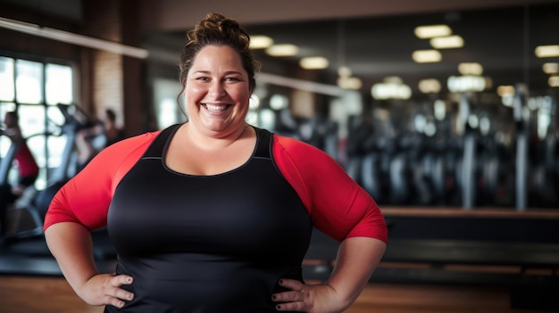 plus size vrouw die fitness doet in de sportschool