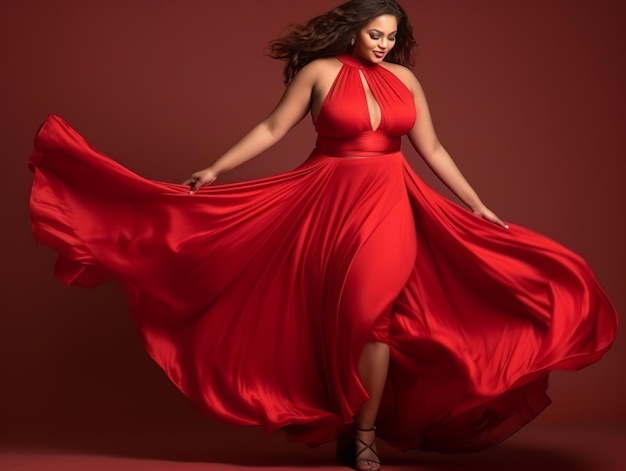 Plus size vrouw in emotionele dynamische pose